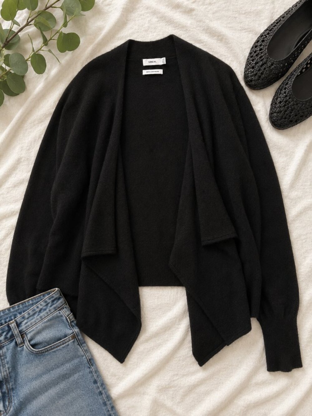 Vince 100% Cashmere Black Open Front Draped Cardigan XS